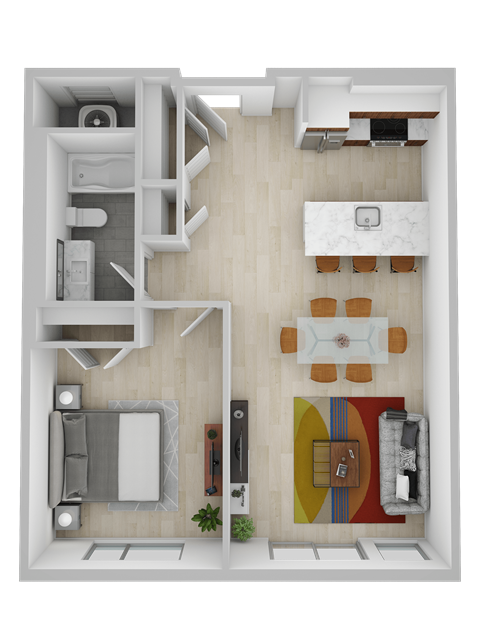 a floor plan of a house with a bedroom and a living room